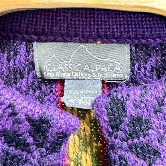 Classic Alpaca Knit Cardigan 100% Alpaca Size X-Large Bright Colored Hook Front - Picture 3 of 5